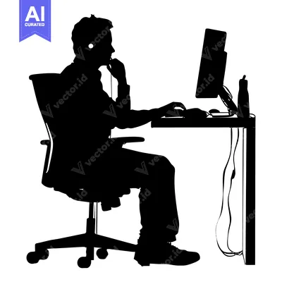 Premium design asset: Silhouette of a Person Working at a Computer Desk