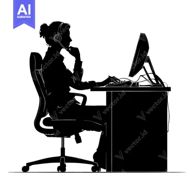 Premium design asset: Silhouette of a Person with Headphones at a Computer Desk