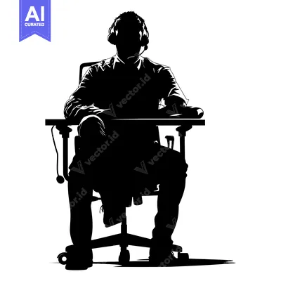Aset premium populer: Silhouette of a Man Sitting in a Chair with Headphones