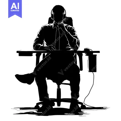 Aset premium populer: Silhouette of a Person Sitting at a Desk with a Headset On