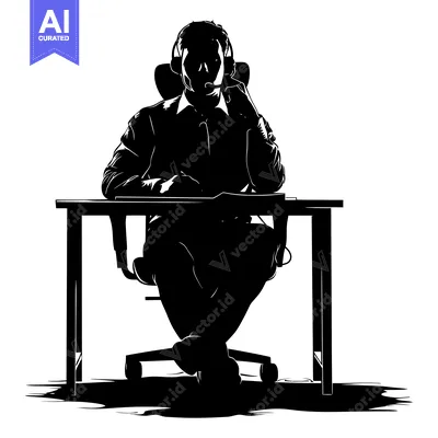 Aset premium populer: Silhouette of a Man Wearing Headphones Sitting at a Desk
