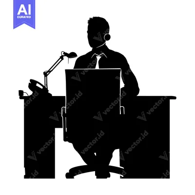 Premium design asset: Silhouette of a Person Sitting at a Desk with a Desk Lamp
