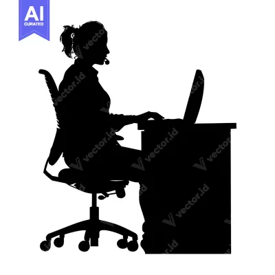 Popular premium asset: Silhouette of a Woman Working at a Desk with a Computer