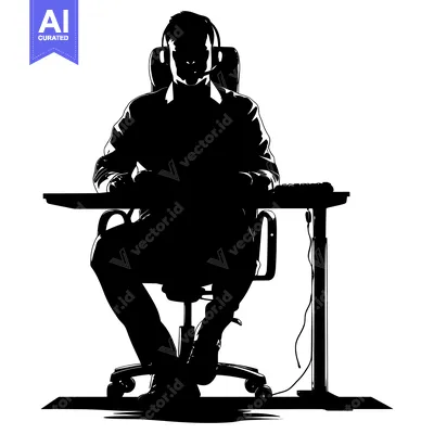 Popular premium asset: Silhouette of a Person Sitting at a Desk with a Headset On