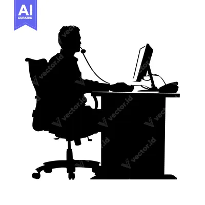 Popular premium asset: Silhouette of a Person Sitting at a Desk with a Computer
