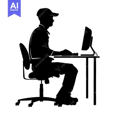 Aset premium populer: Silhouette of a Person Sitting at a Desk Using a Computer