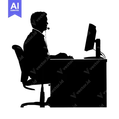 Aset desain premium: Silhouette of a Person Working at a Computer
