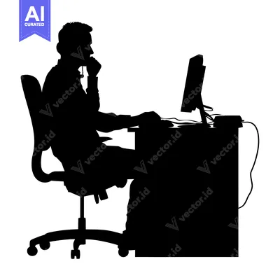 Popular premium asset: Silhouette of a Person Sitting at a Desk Talking on the Phone and Usin