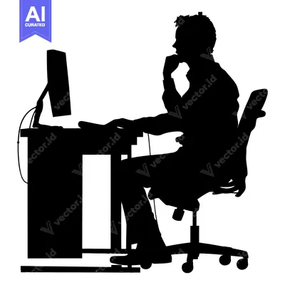 Popular premium asset: Silhouette of a person sitting at a desk with a computer