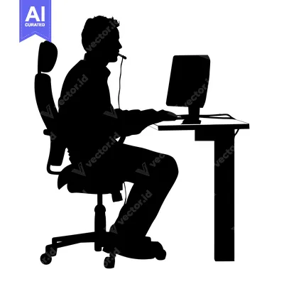 Popular premium asset: Silhouette of a Person Sitting in a Chair at a Desk with a Computer