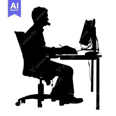 Premium design asset: Silhouette of a Person Working at a Desk with a Computer