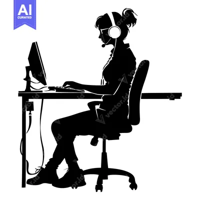 Premium design asset: Silhouette of a Woman Working at a Computer with a Headset