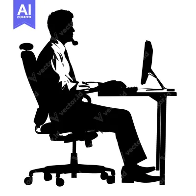 Aset premium populer: Silhouette of a Man Sitting in a Chair at a Desk Using a Computer