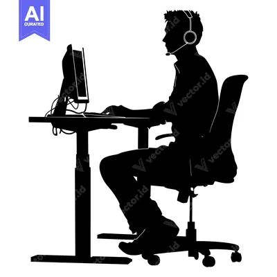Popular premium asset: Silhouette of a Man Working at a Computer with a Headset