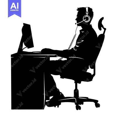 Aset premium populer: Silhouette of a Person in a Headset Working at a Desk