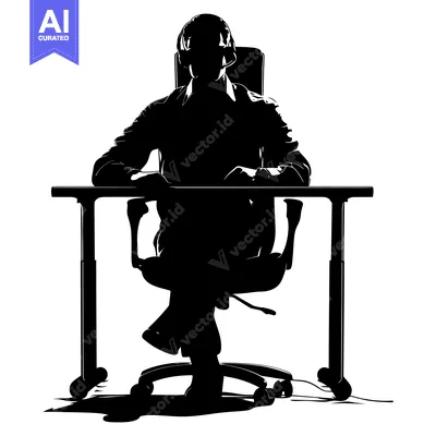 Premium design asset: Silhouette of a Person Wearing Headphones Sitting at a Desk