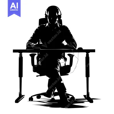 Aset premium populer: Silhouette of a Person Wearing Headphones Sitting at a Desk