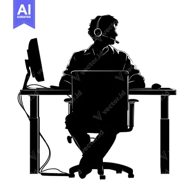 Aset premium populer: Silhouette of a Person Wearing Headphones at a Desk with a Computer