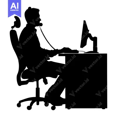 Premium design asset: Silhouette of a Person Sitting at a Desk Talking on the Phone