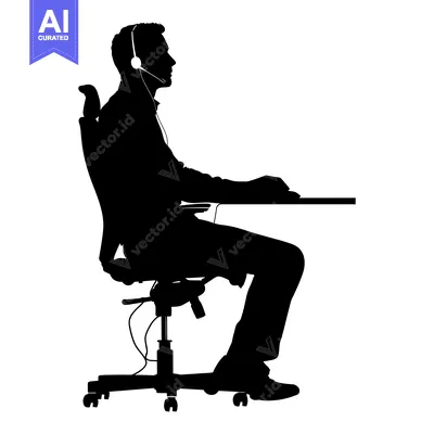 Aset premium populer: Silhouette of a Person Wearing a Headset and Sitting at a Desk