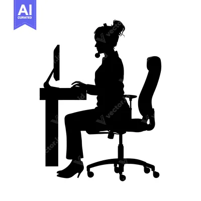 Aset premium populer: Silhouette of a Woman Working at a Desk with a Headset