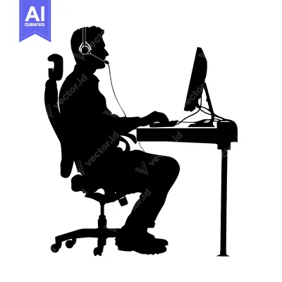 Popular premium asset: Silhouette of a Person Wearing Headphones and Sitting at a Desk with a
