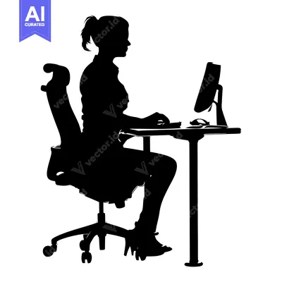 Popular premium asset: Silhouette of a Woman Working at a Computer Desk