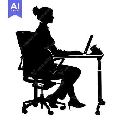 Popular premium asset: Silhouette of a Woman Working at a Desk with a Laptop