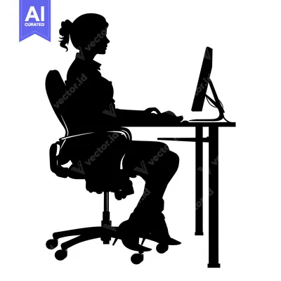 Silhouette of a Woman Sitting at a Desk Using a Computer