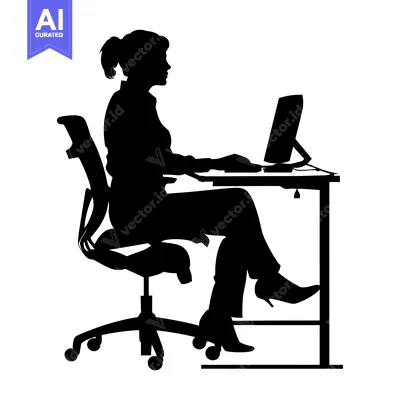 Popular premium asset: Silhouette of a woman sitting at a desk using a computer