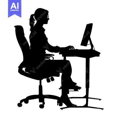 Premium design asset: Silhouette of a Woman Working at a Desk with a Computer