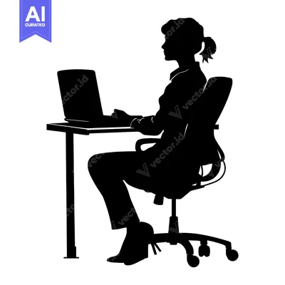 Aset premium populer: Silhouette of a Woman Working on a Laptop at a Desk