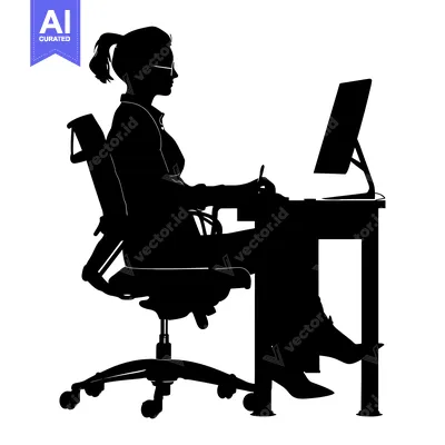 Aset premium populer: Silhouette of a Woman Working at a Desk