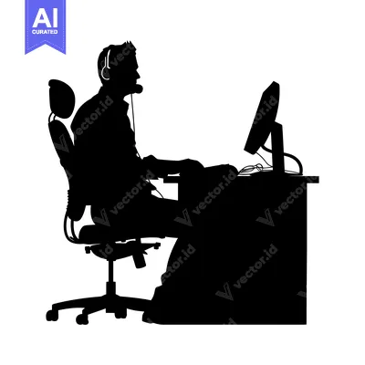 Aset premium populer: Silhouette of a Person Working at a Desk with a Computer