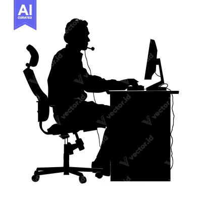 Popular premium asset: Silhouette of a Person Wearing a Headset Working at a Desk