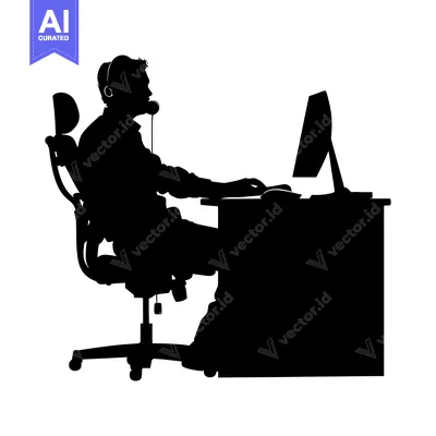 Aset premium populer: Silhouette of a Person Sitting in an Office Chair and Using a Computer