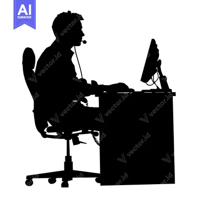 Premium design asset: Silhouette of a Person Sitting at a Desk Using a Computer