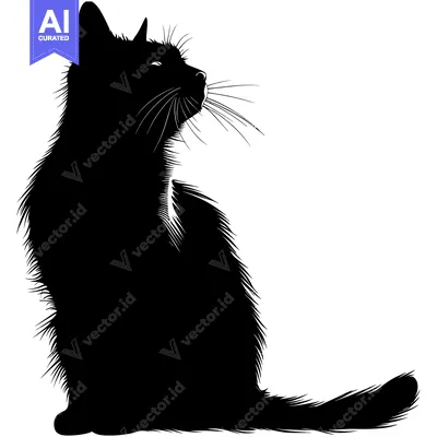 Aset premium populer: A Black Cat Silhouette Sitting in Profile with its Head Tilted Up