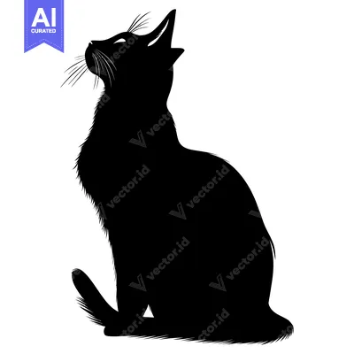 Aset desain premium: Black Cat Silhouette Sitting and Looking Up