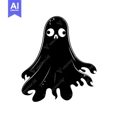 Aset premium populer: A Black and White Cartoon Ghost with Big Eyes