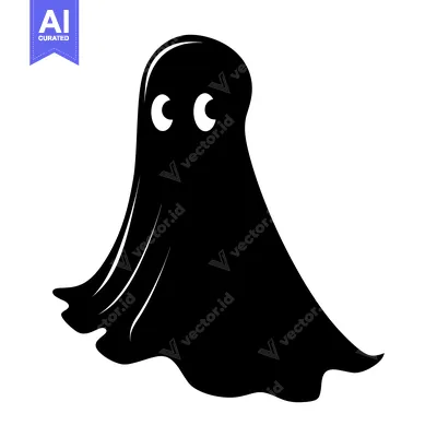 Aset desain premium: Black and white cartoon ghost with large eyes