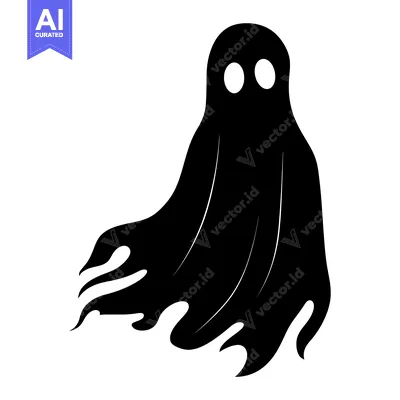 Popular premium asset: Black and White Silhouette of a Ghost with Two Eyes