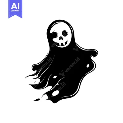 Popular premium asset: A Black and White Illustration of a Cartoon Ghost with a Skull Face