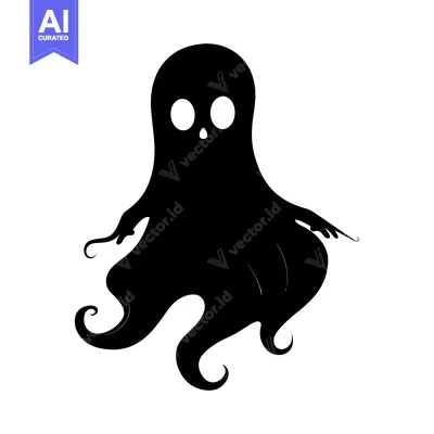 Aset premium populer: Black and White Cartoon Ghost Illustration