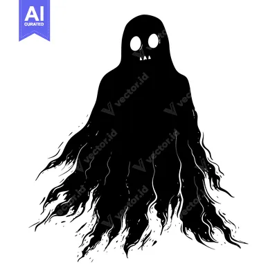 Aset desain premium: Black and White Illustration of a Ghost with a Wavy Sheet