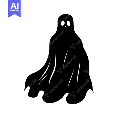 Black and White Ghost Silhouette with Small Eyes