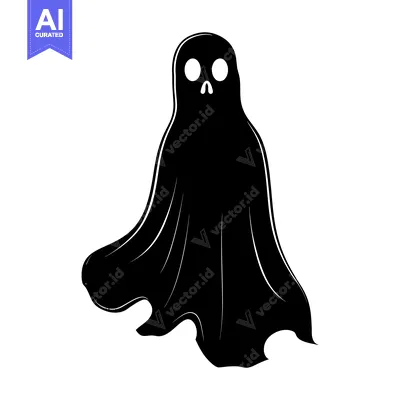 Premium design asset: Black and White Silhouette of a Ghost with a Skull