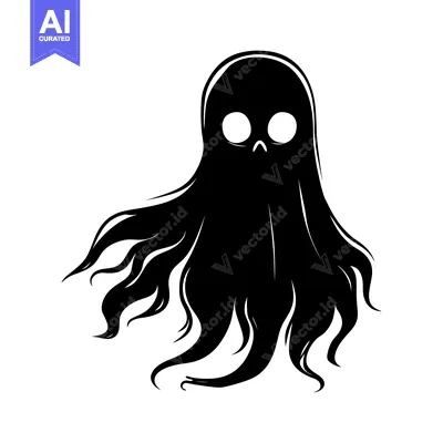 Aset premium populer: Black and White Silhouette of a Ghost with White Eyes