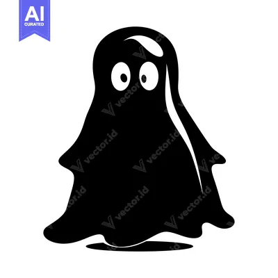 Aset desain premium: Black and white cartoon ghost with large eyes