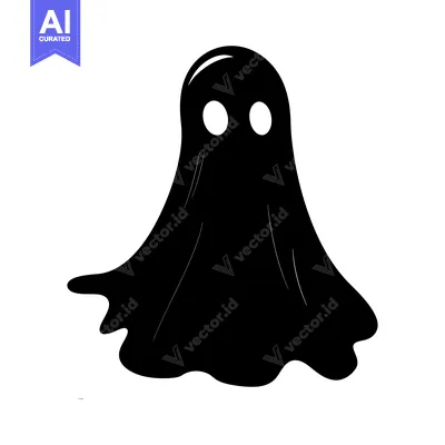 Black and White Cartoon Ghost with Two Eyes